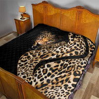 Black leopard print quilt with tan face and spotted fabric panel, quilted diagonal stitching