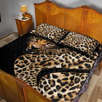 Leopard-print quilt bed set in black with three matching quilted panels and pillow cases