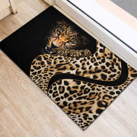 Black rubber doormat with leopard pattern, tiger face, and gold 'AFRICA' text