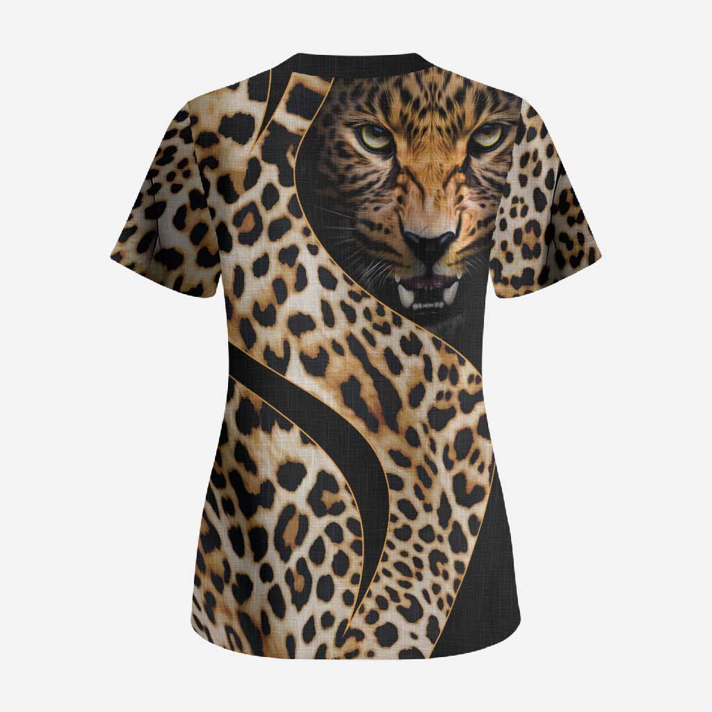 Africa Leopard Skin Pattern Scrub Top Version 01
