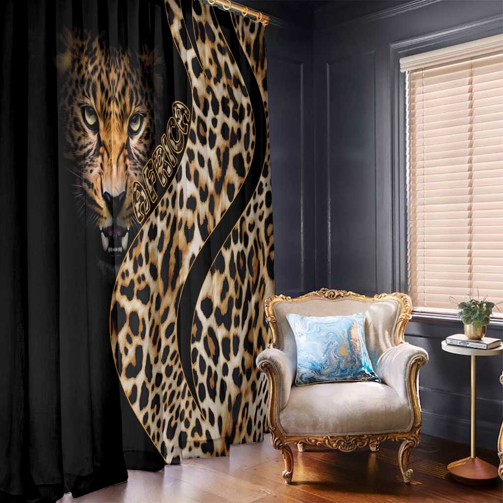 Leopard-print window curtain panel with black background and bold cheetah pattern
