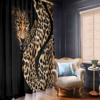 Leopard-print window curtain panel with black background and bold cheetah pattern