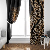 Leopard-print window curtain set with black drape and sweeping cheetah pattern