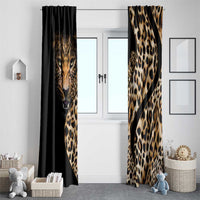 Leopard-print window curtains with black panels and tan cheetah spots design