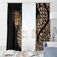Leopard-print window curtain set with black drape and tan cheetah spots pattern