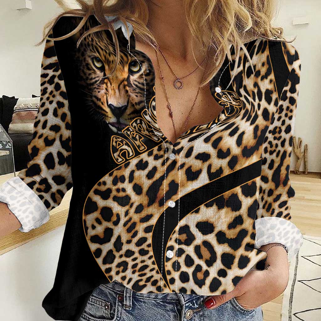 Africa Leopard Skin Pattern Women Casual Shirt Version 01