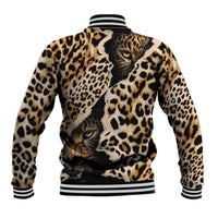 Unisex baseball jacket with leopard print, striped ribbed collar and hem