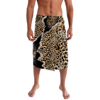 Knee-length leopard-print lavalava wrap skirt with black accents