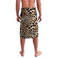 Knee-length leopard-print lavalava wrap skirt, side view