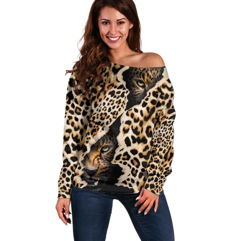 Africa Leopard Skin Pattern Off Shoulder Sweater Version 02 - Wonder Print Shop