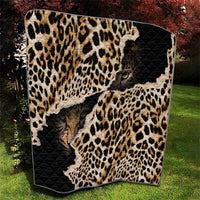 African leopard-skin pattern quilt with black quilted panel and leopard print animal face