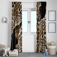 Window curtain pair with black background and tan leopard spots with cat eyes