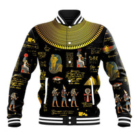 Unisex black baseball jacket with gold and yellow ancient Egypt hieroglyphic print