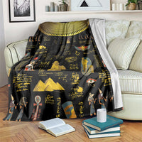Black Egyptian hieroglyphs blanket with gold collar design and colorful pharaoh motifs