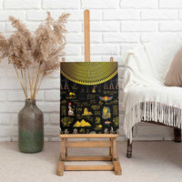 Black canvas wall art print with Egyptian figures, pyramids, and gold decorative band