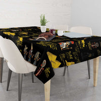 Black Ancient Egypt tablecloth on dining table with gold and colorful Egyptian symbols