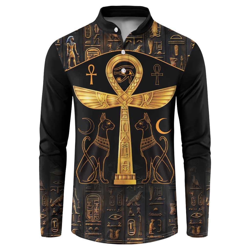 Black button-up sweatshirt, large gold Eye of Horus and ankh emblem front