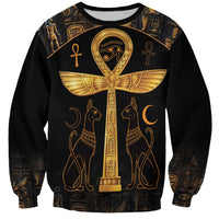 Unisex black sweatshirt with gold ankh and Eye of Horus graphic, full front print