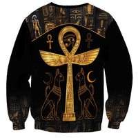 Unisex black sweatshirt with large gold ankh and Eye of Horus print, crew neck