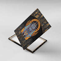 Framed-style canvas wall art of Anubis with blue-and-gold winged headdress, angled