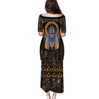 Black long dress with short sleeves and Anubis graphic panel on back