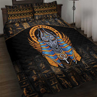 Black quilt bed set with large Anubis head graphic and matching pillow covers