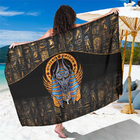 Black Anubis Egyptian sarong with gold hieroglyph pattern and centered Anubis emblem