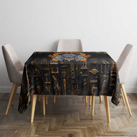 Black Egyptian hieroglyph tablecloth with colorful central graphic panel