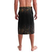 Black printed sarong-style skirt with Egyptian symbol pattern on front and sides
