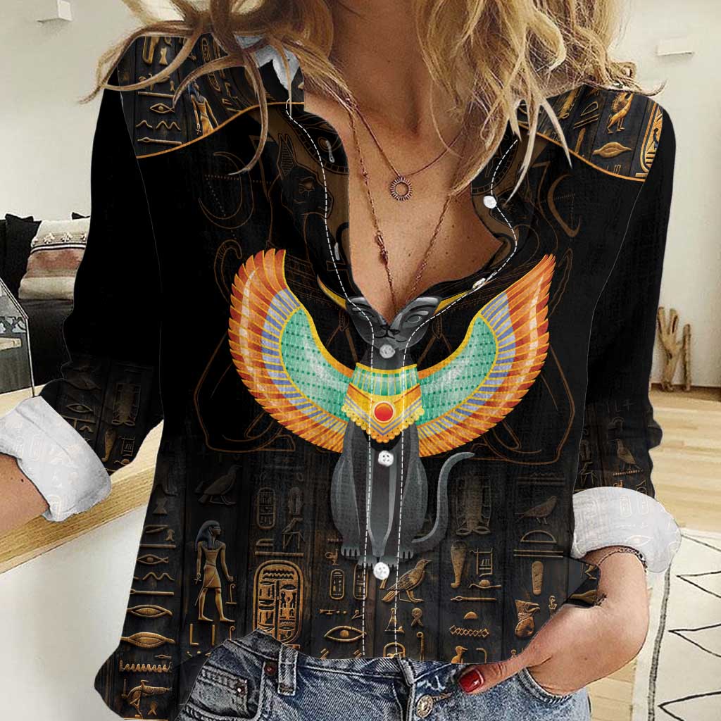 Winged Egypt Cats Women Casual Shirt Ancient Egypt Culture - Wonder Print Shop