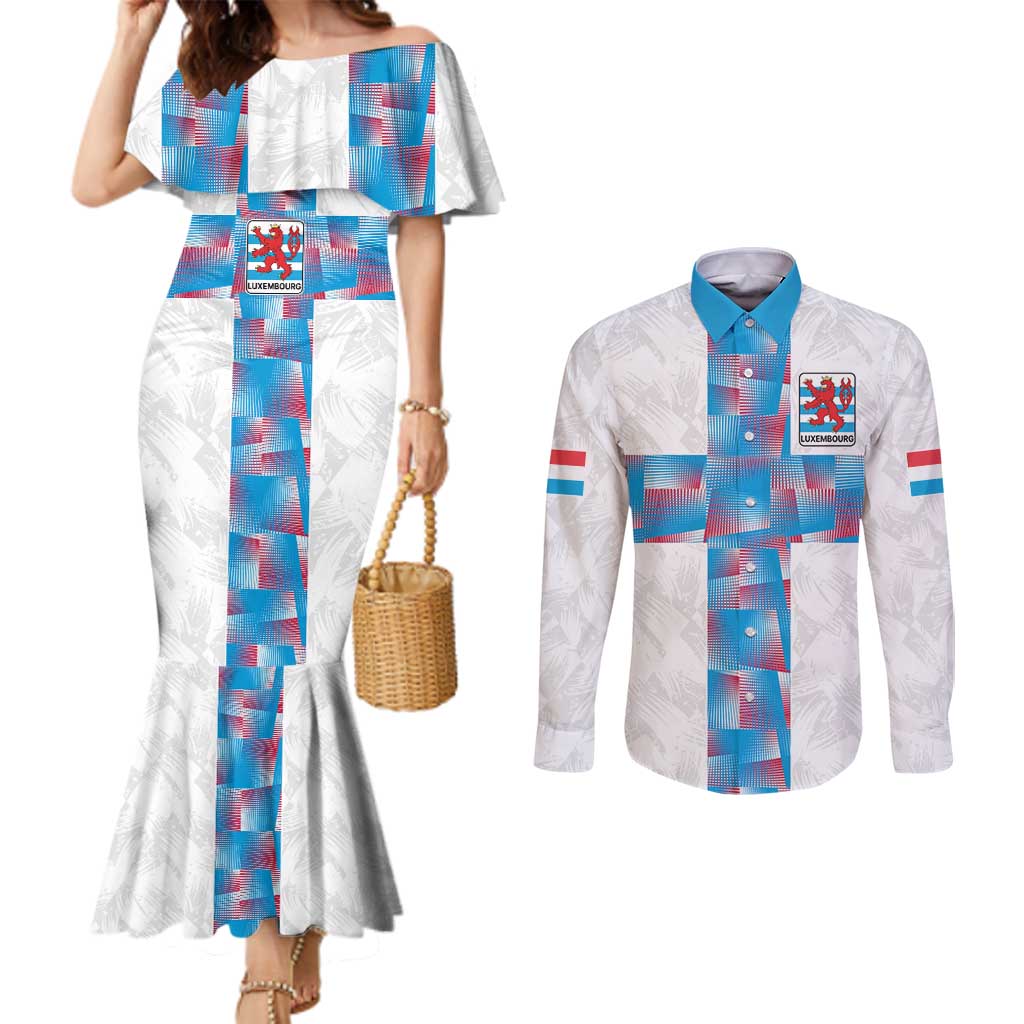 Luxembourg Football Custom Couples Matching Mermaid Dress and Long Sleeve Button Shirt Les Lions Rouges