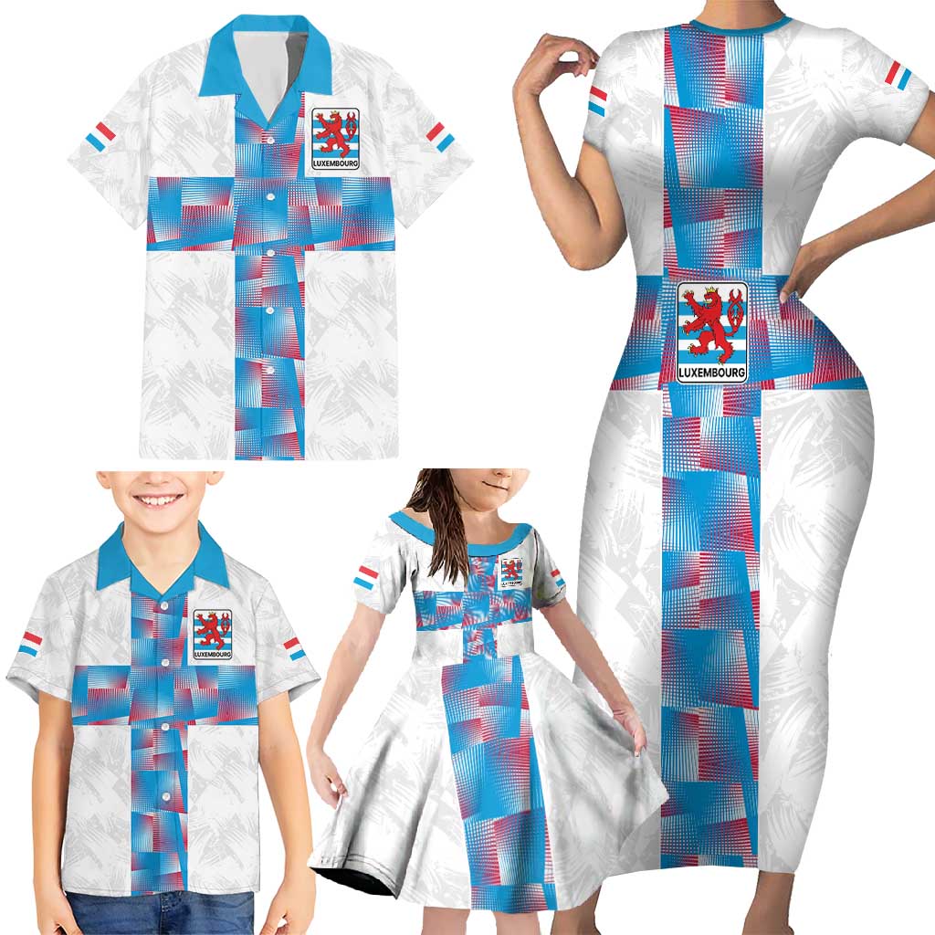 Luxembourg Football Custom Family Matching Short Sleeve Bodycon Dress and Hawaiian Shirt Les Lions Rouges - Wonder Print Shop