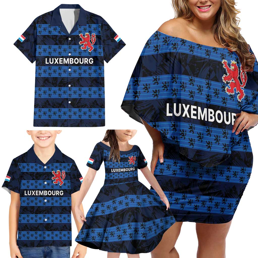 Luxembourg Football Custom Family Matching Off Shoulder Short Dress and Hawaiian Shirt The Red Lions Tribal Pattern LT9 - Wonder Print Shop