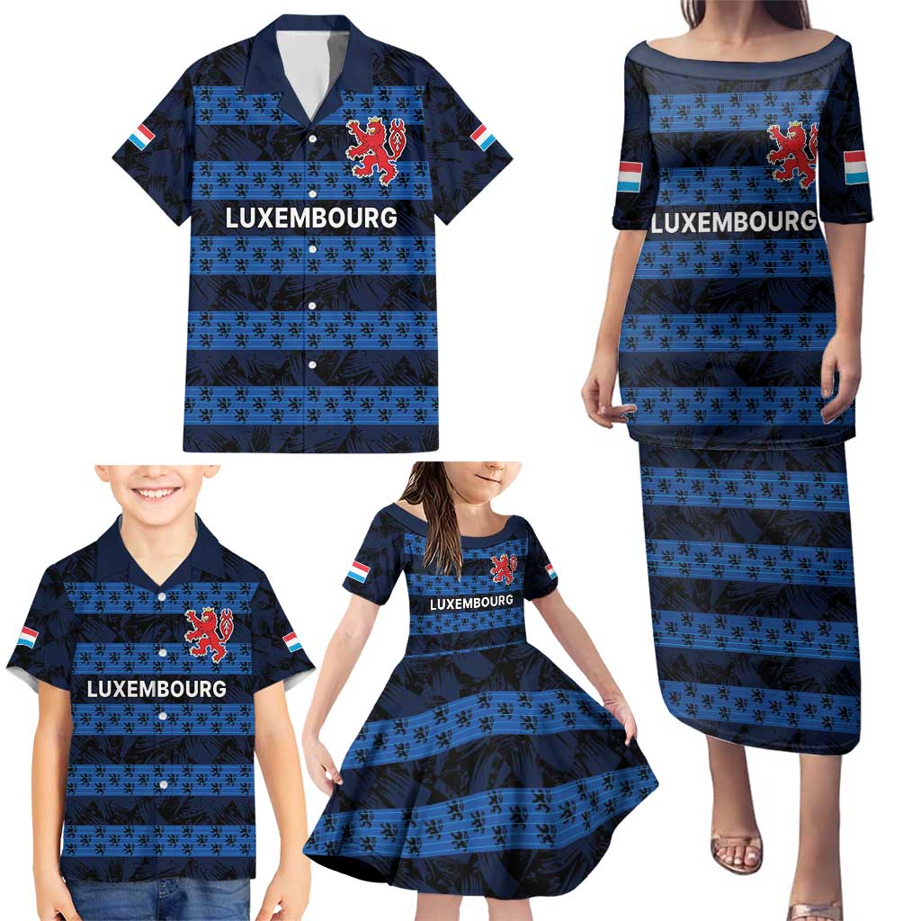 Luxembourg Football Custom Family Matching Puletasi and Hawaiian Shirt The Red Lions Tribal Pattern - Wonder Print Shop