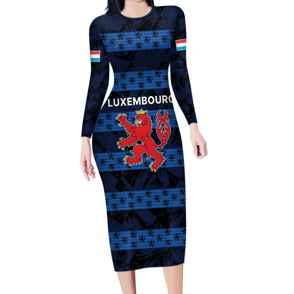 Luxembourg Football Custom Long Sleeve Bodycon Dress The Red Lions Tribal Pattern - Wonder Print Shop