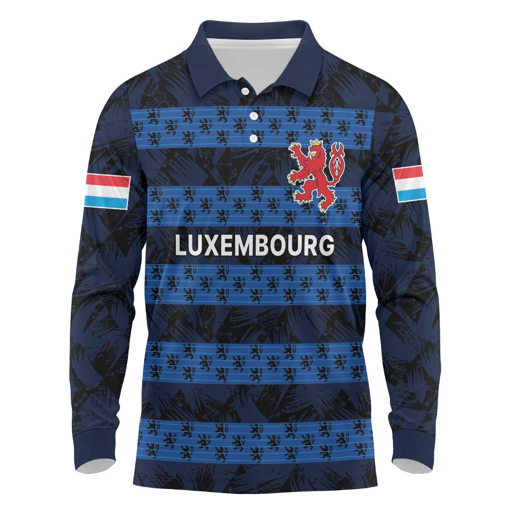 Luxembourg Football Custom Long Sleeve Polo Shirt The Red Lions Tribal Pattern - Wonder Print Shop