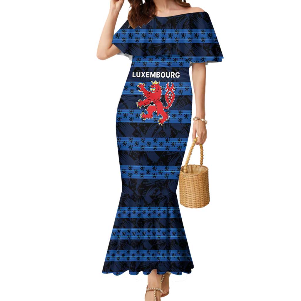 Luxembourg Football Custom Mermaid Dress The Red Lions Tribal Pattern - Wonder Print Shop