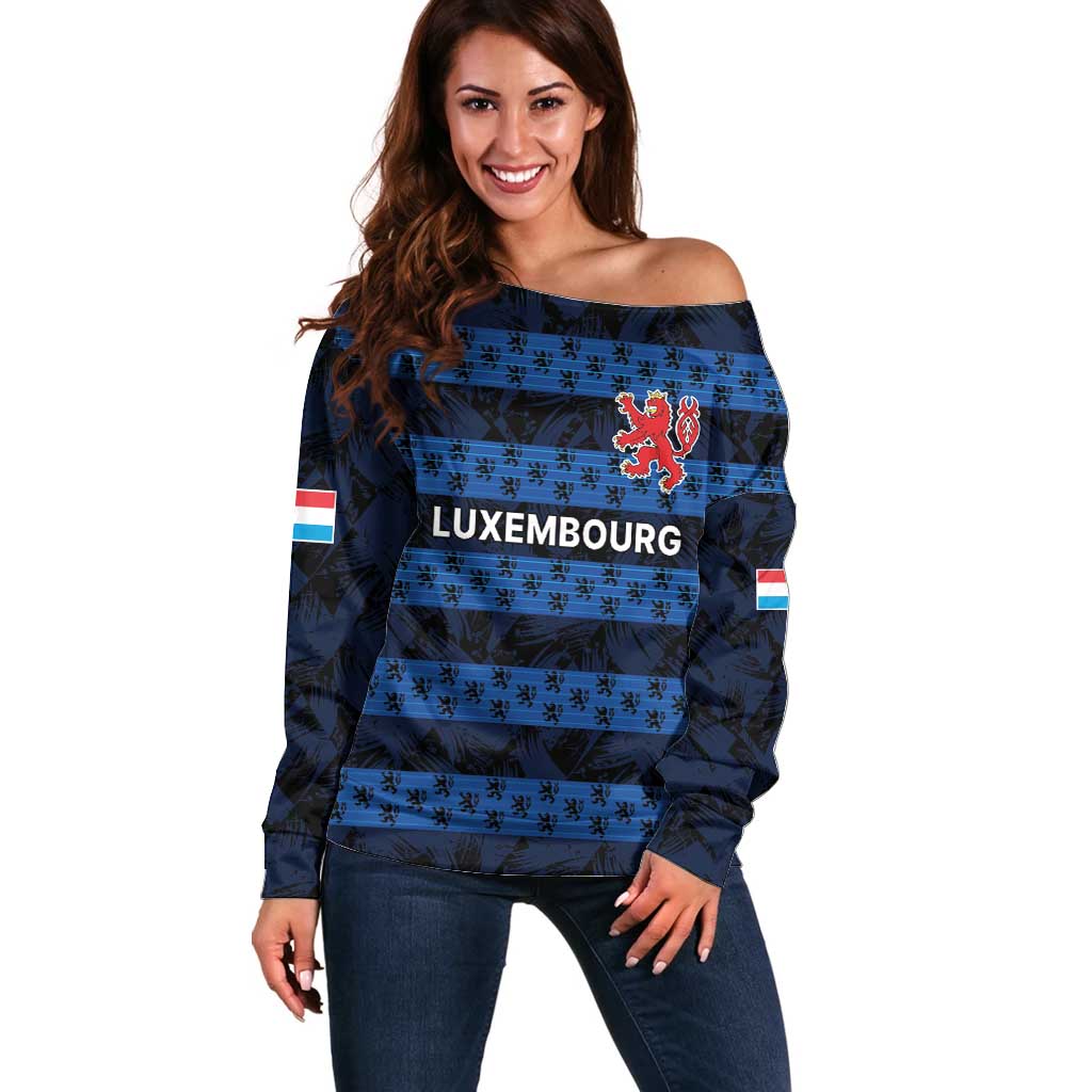 Luxembourg Football Custom Off Shoulder Sweater The Red Lions Tribal Pattern