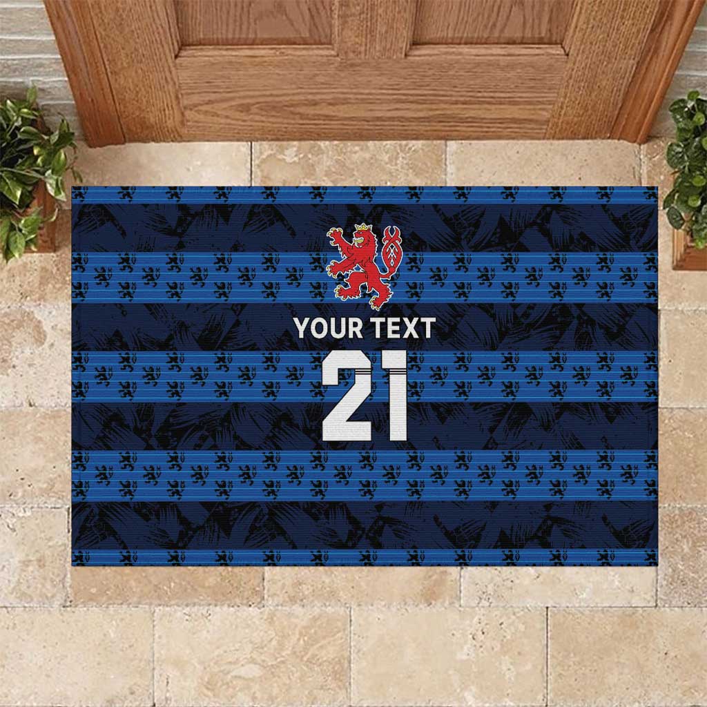 Luxembourg Football Custom Rubber Doormat The Red Lions Tribal Pattern - Wonder Print Shop