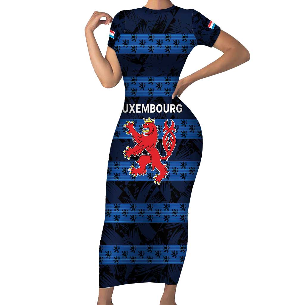 Luxembourg Football Custom Short Sleeve Bodycon Dress The Red Lions Tribal Pattern - Wonder Print Shop