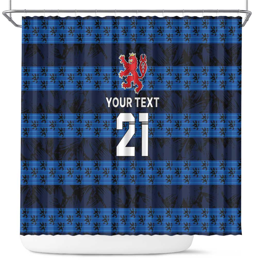 Luxembourg Football Custom Shower Curtain The Red Lions Tribal Pattern