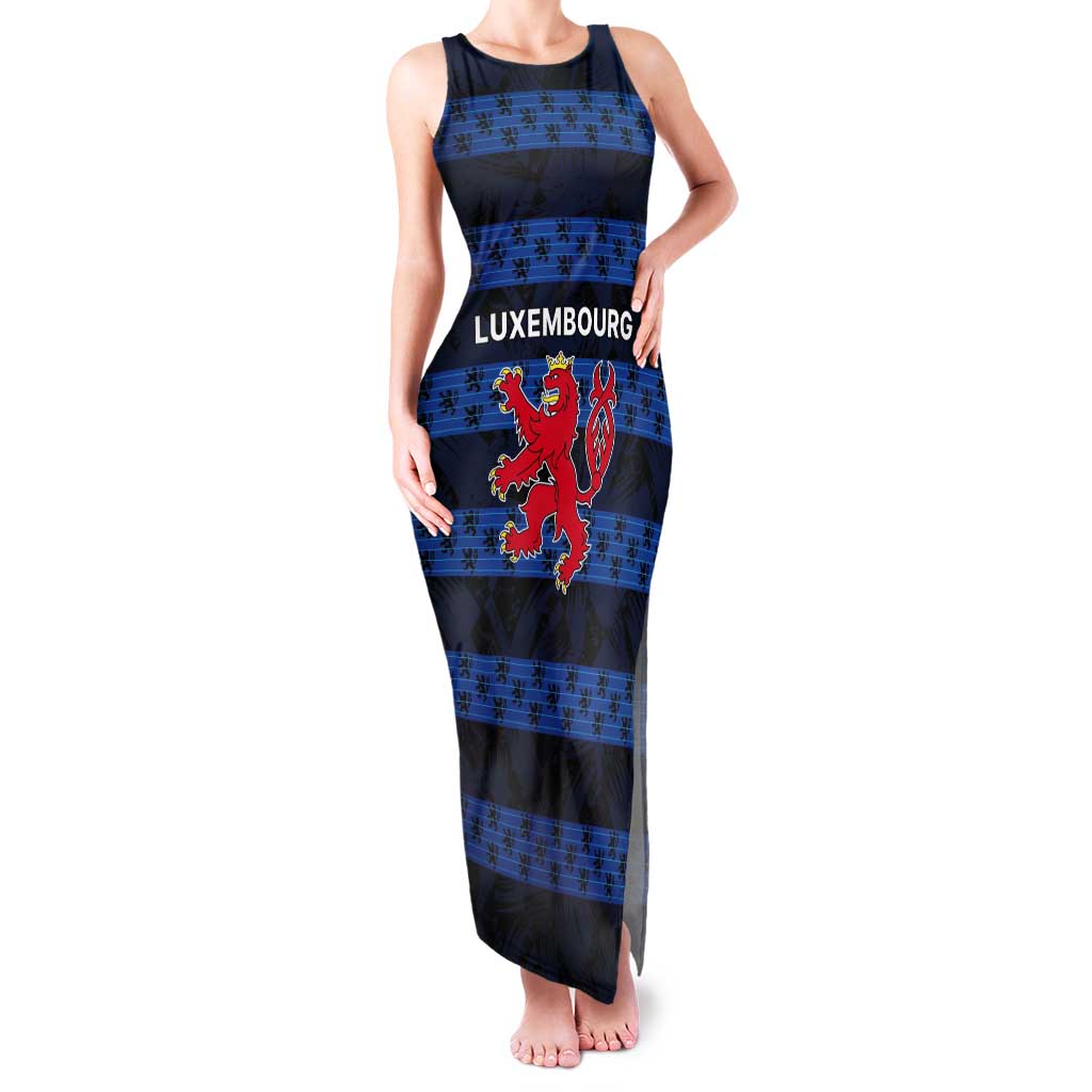 Luxembourg Football Custom Tank Maxi Dress The Red Lions Tribal Pattern - Wonder Print Shop