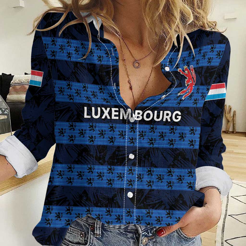 Luxembourg Football Custom Women Casual Shirt The Red Lions Tribal Pattern