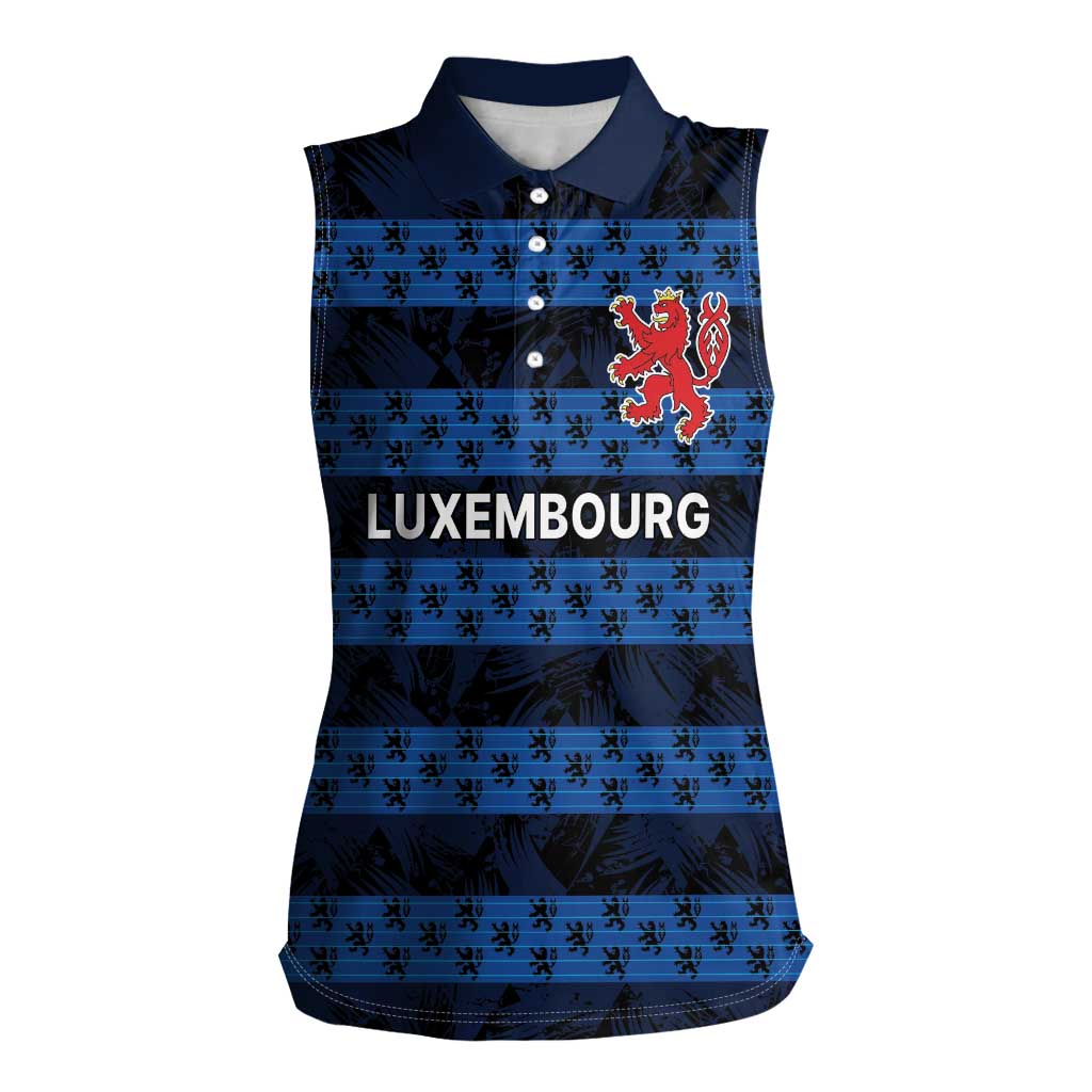 Luxembourg Football Custom Women Sleeveless Polo Shirt The Red Lions Tribal Pattern - Wonder Print Shop