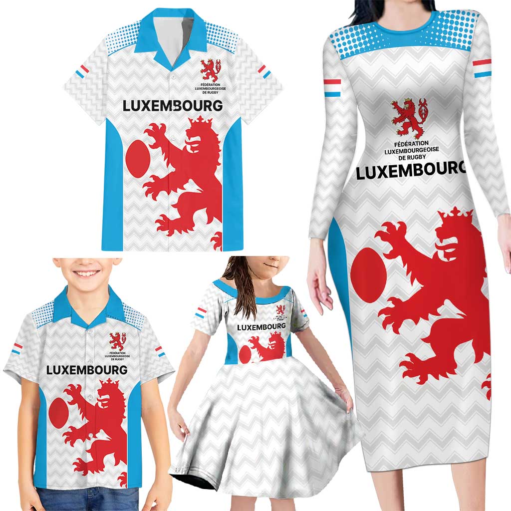 Luxembourg Custom Family Matching Long Sleeve Bodycon Dress and Hawaiian Shirt Motifs 2021-22 Federation Luxembourgeoise de Rugby LT9 - Wonder Print Shop