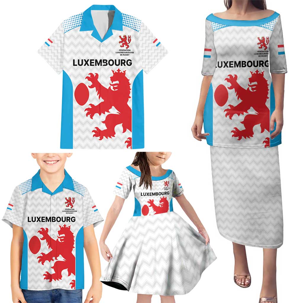 Luxembourg Custom Family Matching Puletasi and Hawaiian Shirt Motifs 2021-22 Federation Luxembourgeoise de Rugby - Wonder Print Shop