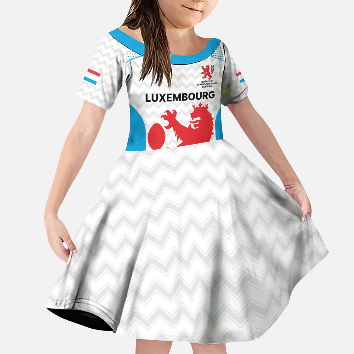 Luxembourg Custom Kid Short Sleeve Dress Motifs 2021-22 Federation Luxembourgeoise de Rugby - Wonder Print Shop