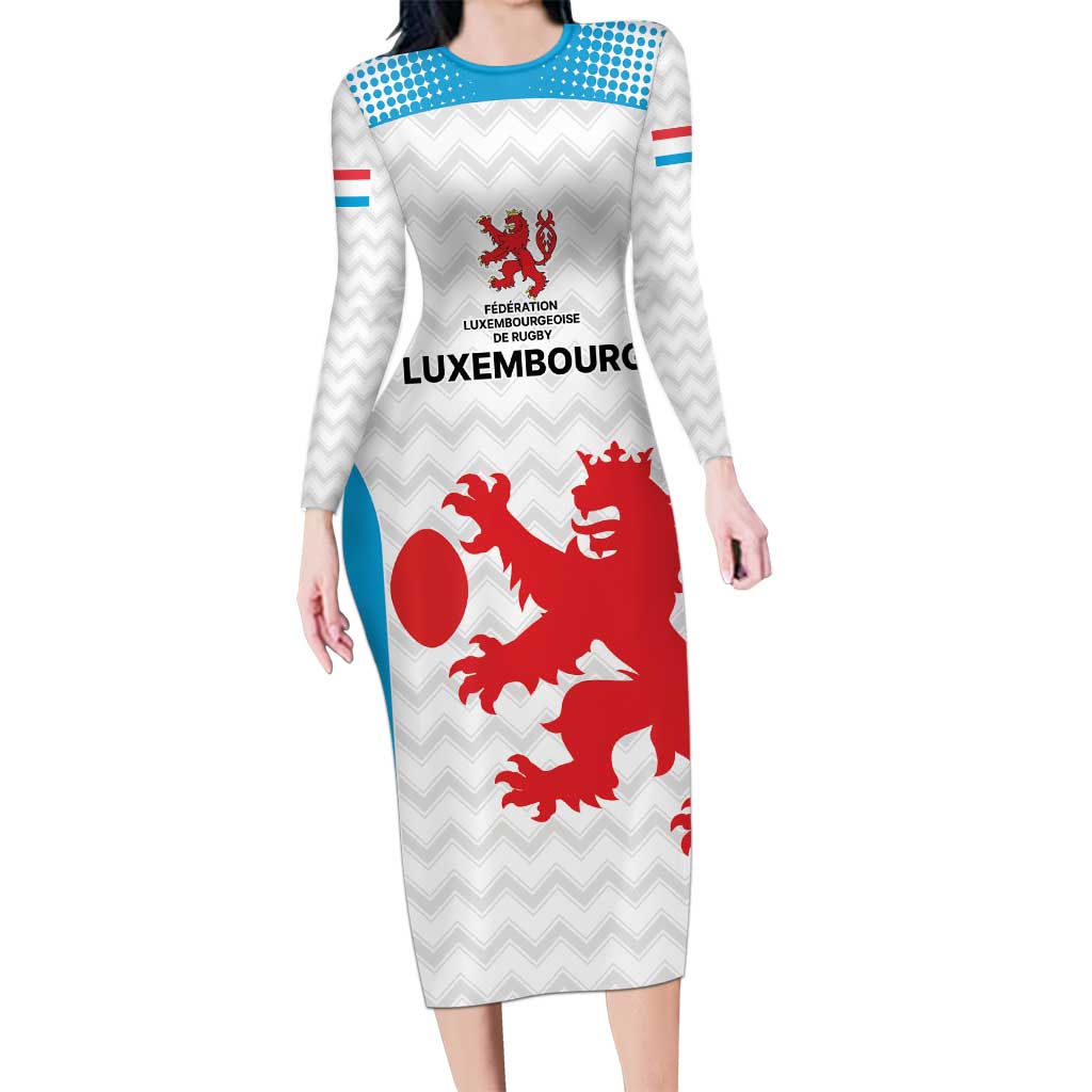 Luxembourg Custom Long Sleeve Bodycon Dress Motifs 2021-22 Federation Luxembourgeoise de Rugby - Wonder Print Shop