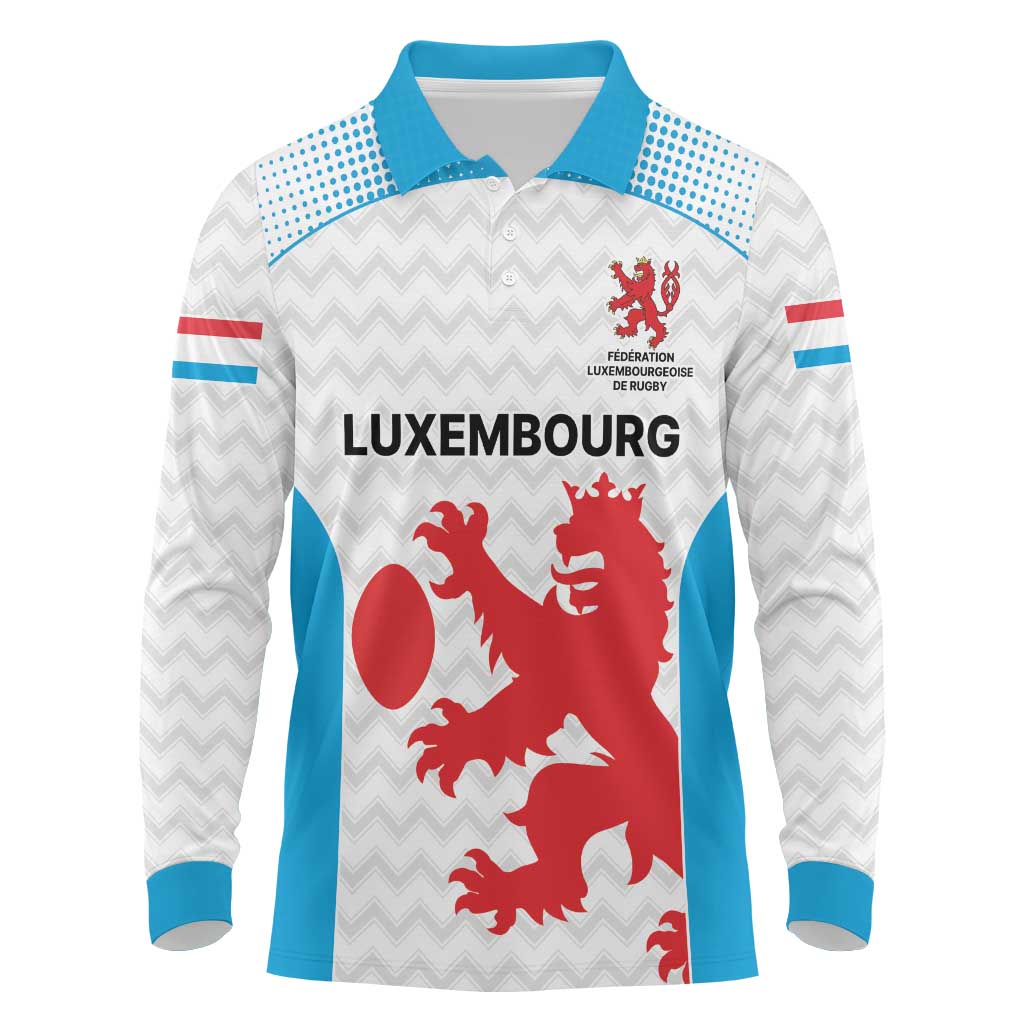 Luxembourg Custom Long Sleeve Polo Shirt Motifs 2021-22 Federation Luxembourgeoise de Rugby - Wonder Print Shop