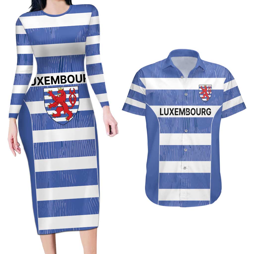 Luxembourg Rugby Custom Couples Matching Long Sleeve Bodycon Dress and Hawaiian Shirt Motifs 1997 Vintage LT9 - Wonder Print Shop